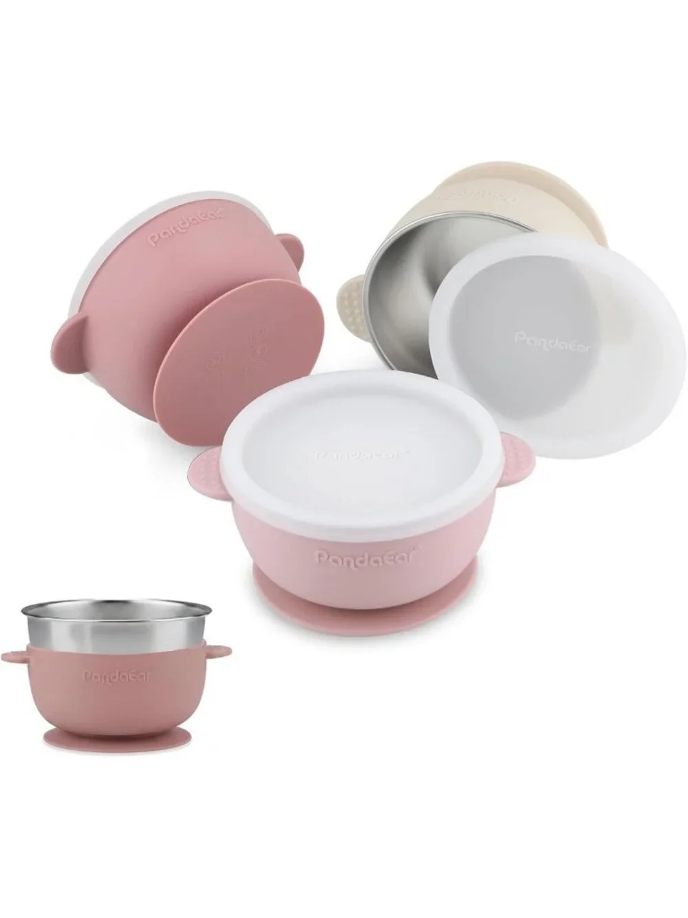 3 Pack Non-Slip Stainless Steel Baby Suction Bowls with Silicone Sleeve - Mess